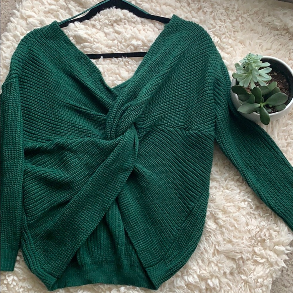 Emerald Twist back Sweater by Parallel Lines